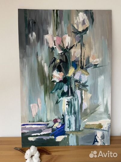 Картина маслом «цветы», в раме 40х60