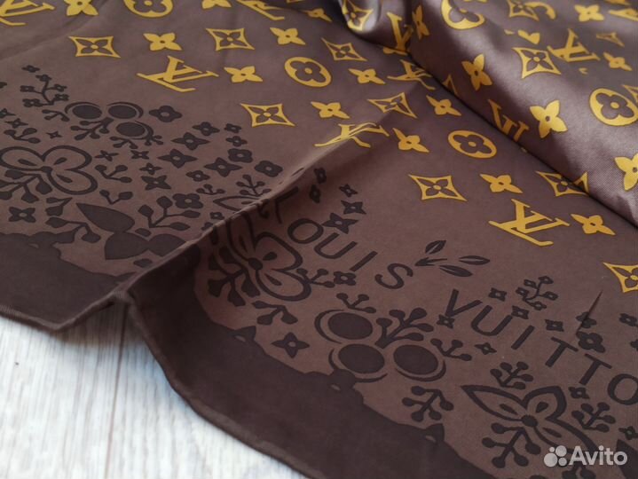 Платок Шаль LV Шоколад ручной край 2цв