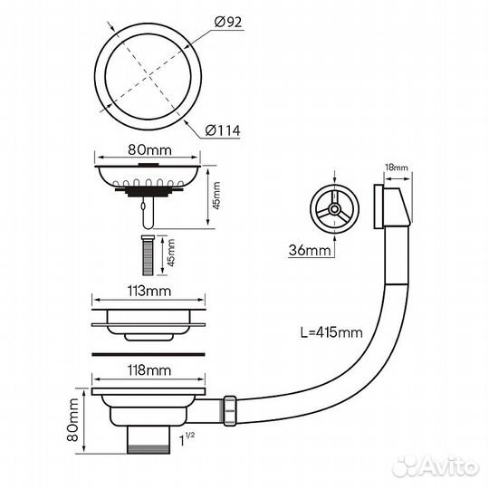 Слив-перелив для кухонной мойки Paulmark PM6022-B