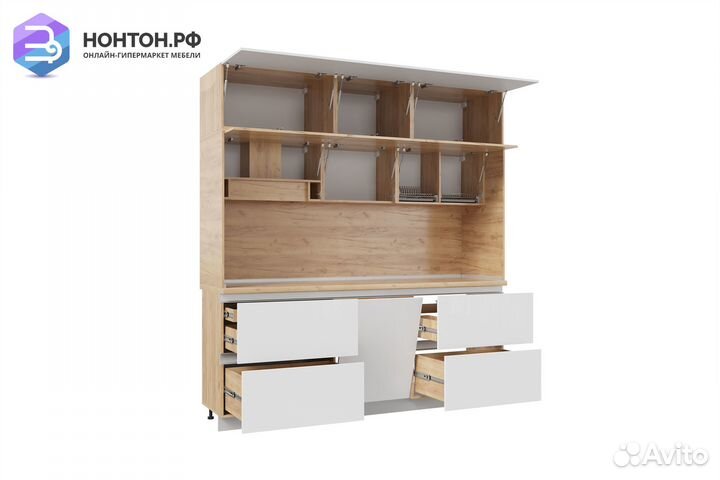 Кухня Лорен 2.2 м дуб крафт золотой / глянцевый бе