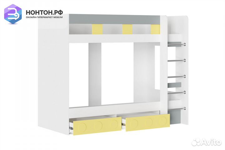 Двухъярусная кровать Кубо белый / грин грей софт