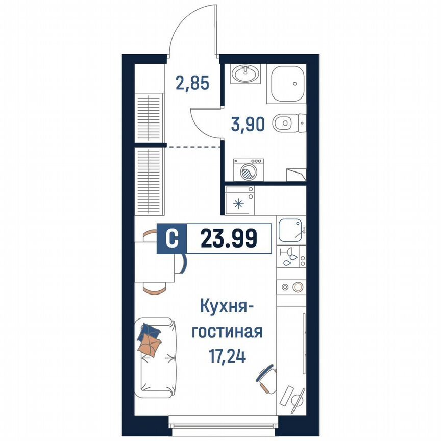 Квартира-студия, 24 м², 2/18 эт.