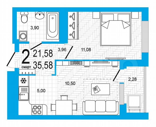 2-к. квартира, 35,6 м², 24/25 эт.