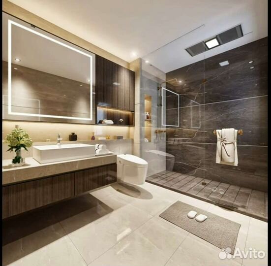 Зеркало парящее с подсветкой в ванную