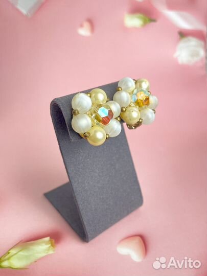 Винтаж клипсы белый цветок Lisner 60-80гг К16Д