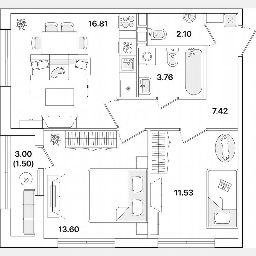 2-к. квартира, 56,7 м², 4/12 эт.