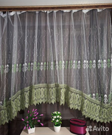 Шторы вышивка кухня зеленые