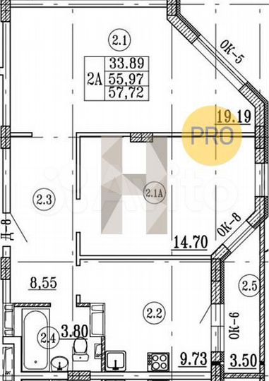 2-к. квартира, 57,7 м², 3/12 эт.