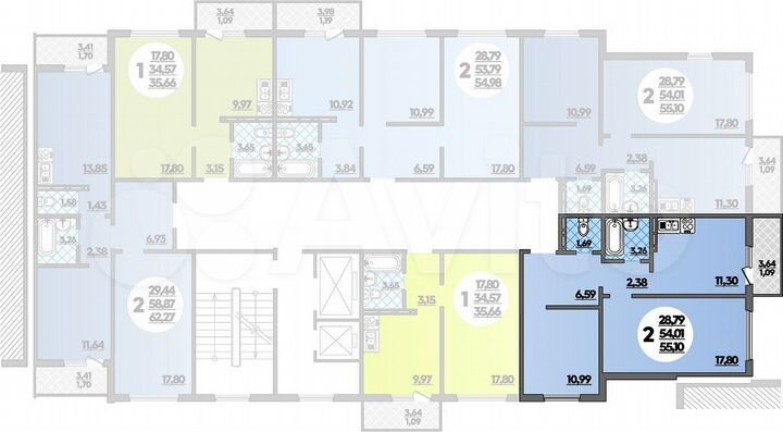 2-к. квартира, 55,1 м², 14/16 эт.