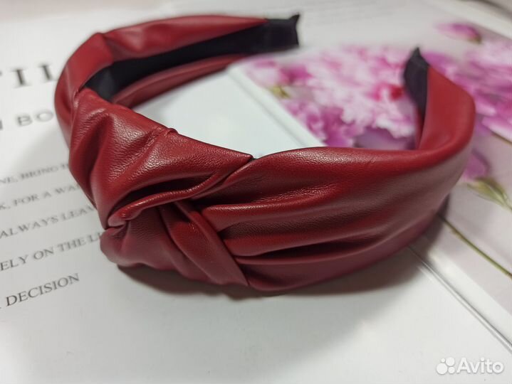 Ободок для волос из эко кожи бордовый