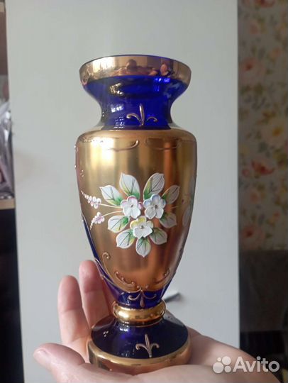 Ваза для цветов Чехия Богемское стекло кобальт