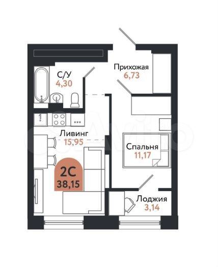 2-к. квартира, 38,2 м², 3/26 эт.