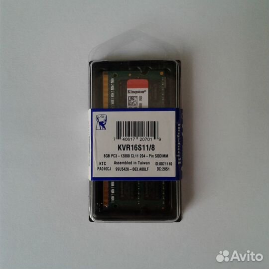 Модуль памяти kingston KVR16S11/8 DDR3 - 8гб 1600