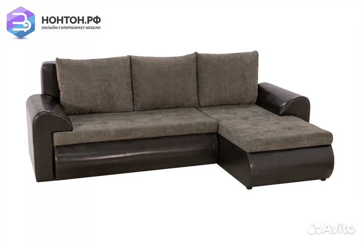 Диван угловой еврокнижка Цезарь коричневый