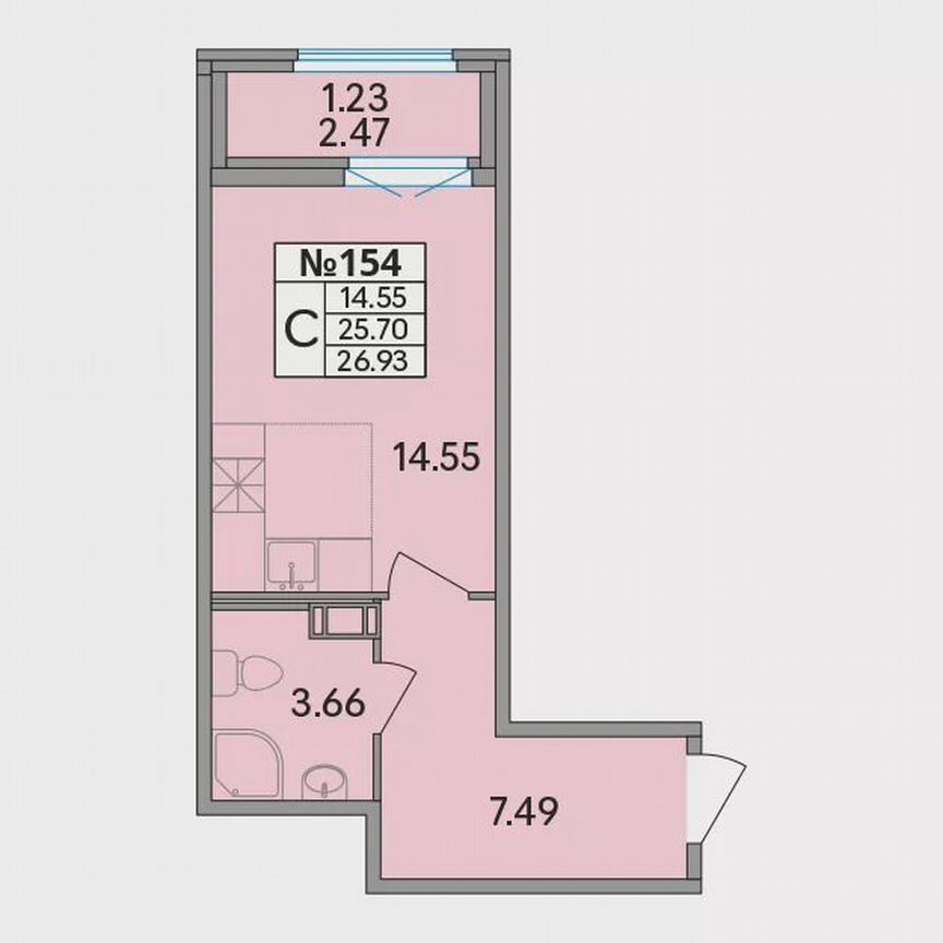 Квартира-студия, 26,9 м², 7/8 эт.