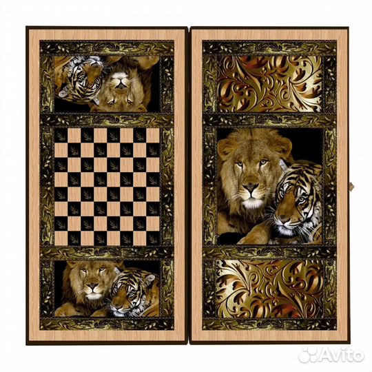 Нарды + Шашки Сирия Львы средние 50 см