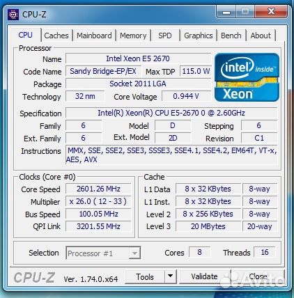 Xeon e5-2670 3,3GHz 20Mb LGA2011 8 ядер 16 потоков