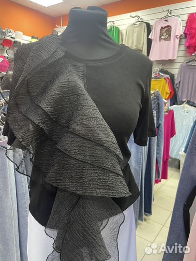 Футболка 42-46 бел черн фуксия