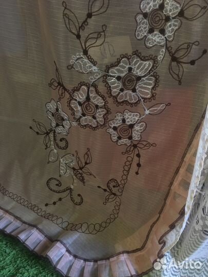 Шторы + тюль/Бежевые с вышивкой/Тонкие/Беларусь
