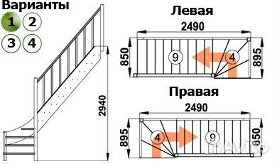 Лестница на 2-й этаж с поворотом 90