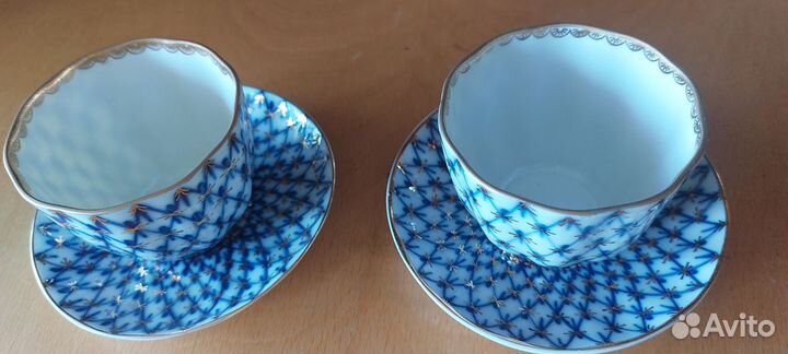 Чашка с блюдцем лфз СССР кобальтовая сетка