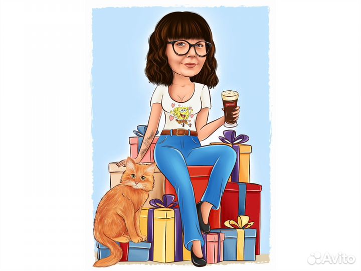 Портрет шарж по фото на заказ в подарок