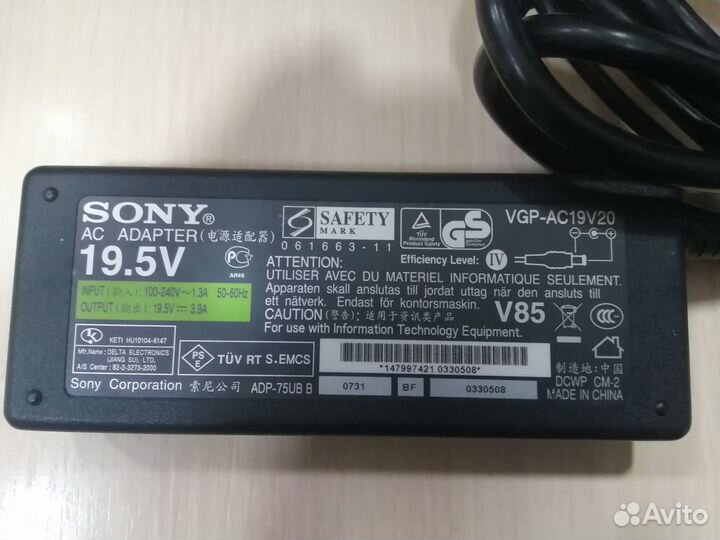 Блок питания для Sony 3.9A, 19.5V, 76W, 6.5х4.4