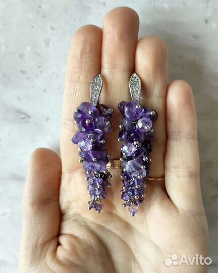Серьги-грозди аметист