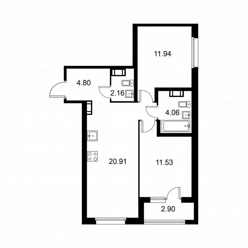2-к. квартира, 56,9 м², 7/9 эт.