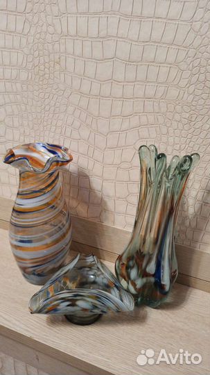 Вазы СССР цветное (гутное) стекло