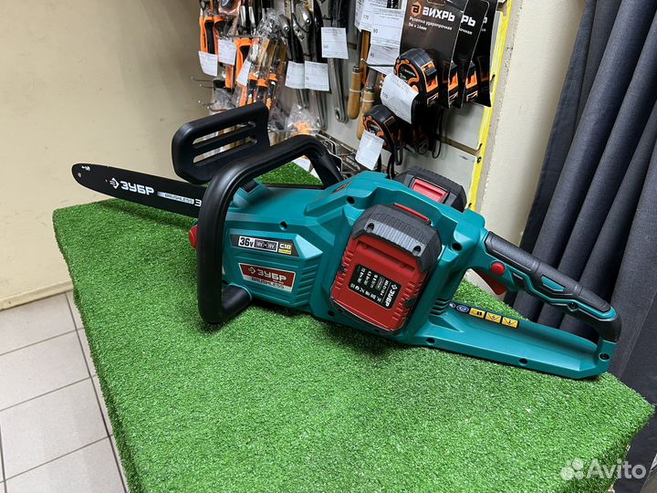 Зубр 36В бесщеточная пила цепная, 2х18В акб (4Ач)