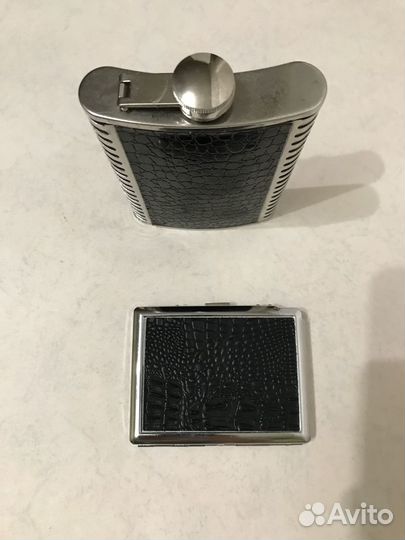 Подсигар (портсигар) и фляга кожаная подарочный