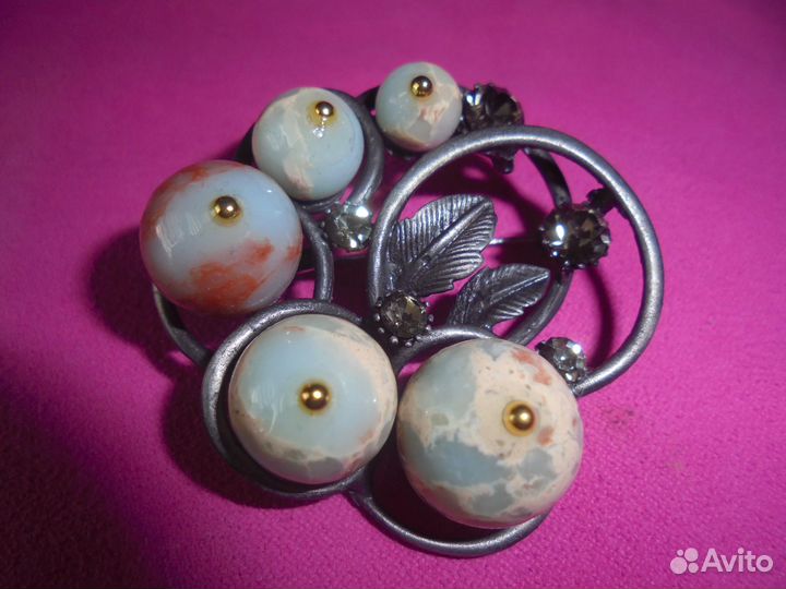 Брошь натур яшма варисцит кварц Китай