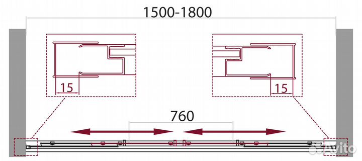 Душевая дверь BelBagno unique-BF-2-150/180-M-Cr