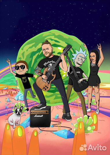 Портрет по фото в стиле Рик и Морти на холсте с ва