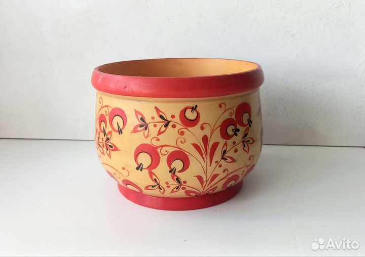 Старинная миска с ложкой Ручная роспись Хохлома