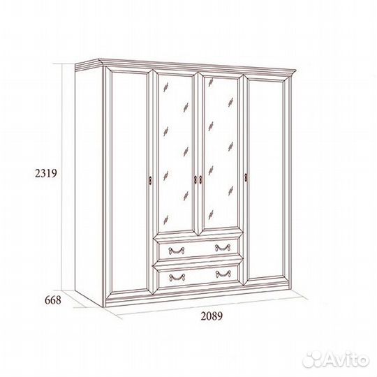 Шкаф 4х дв. с ящиками Екатерина крем. Миассмебель