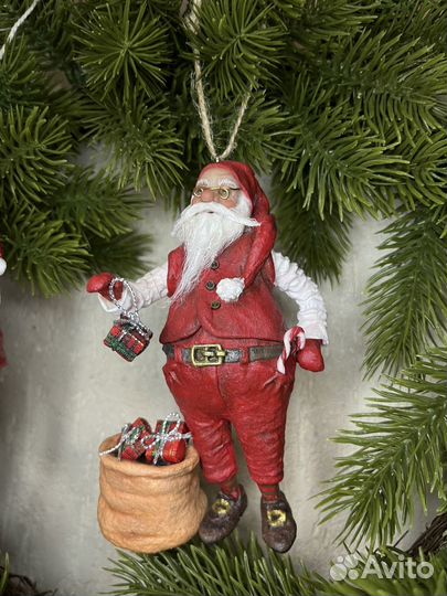 Елочные игрушки из ваты (мини дед мороз)