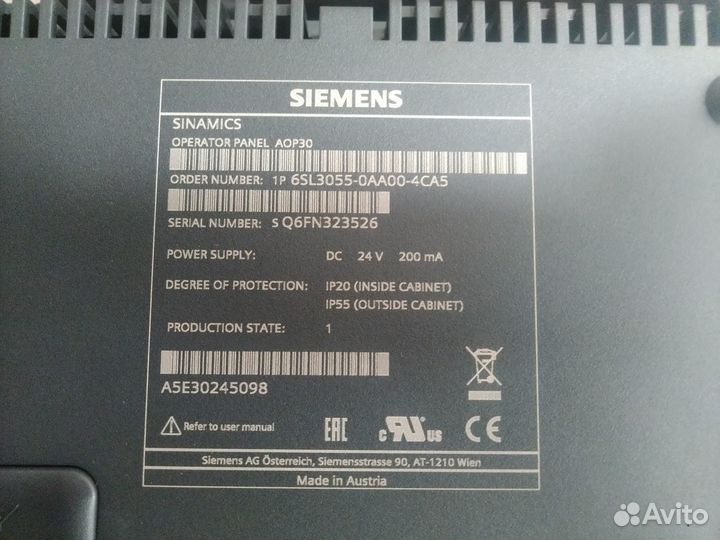 Панельsiemens 6SL3055-0AA00-4CA5