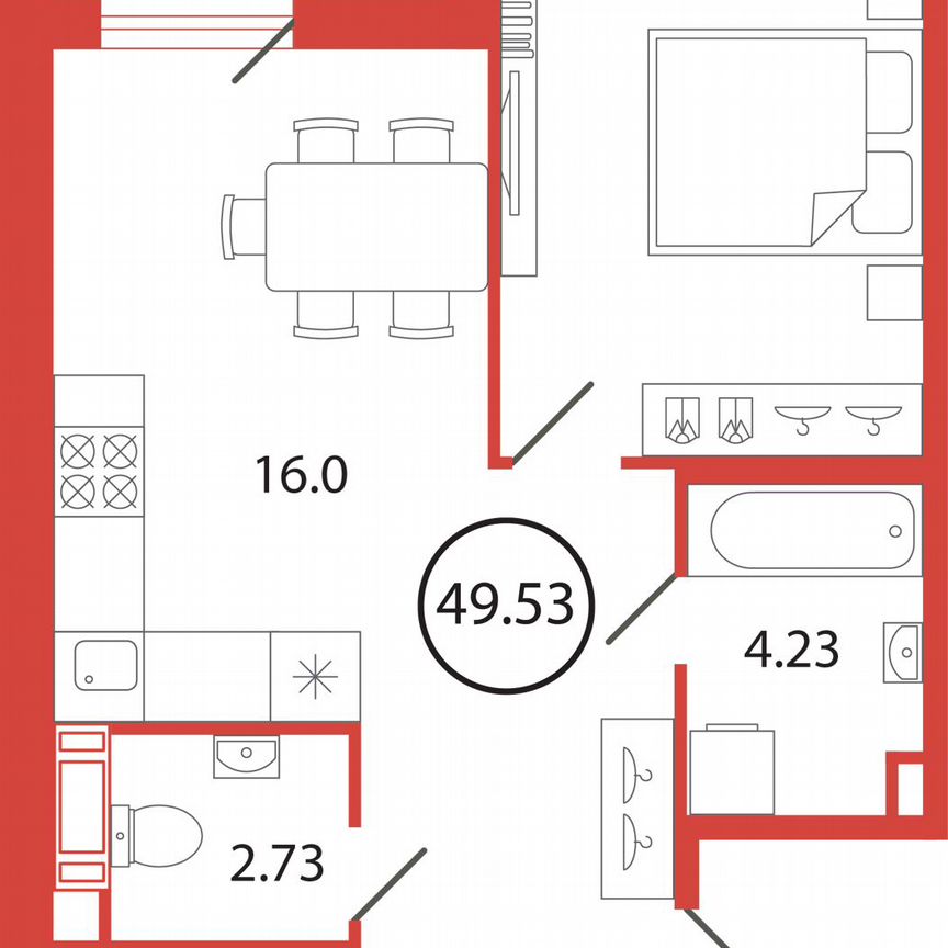 1-к. квартира, 49,5 м², 11/12 эт.