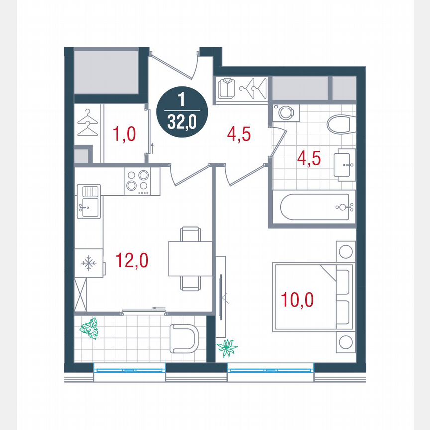 1-к. квартира, 32 м², 19/26 эт.