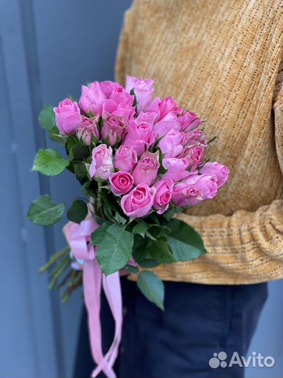 Букет 25шт розовые Розы Кения 35-40см