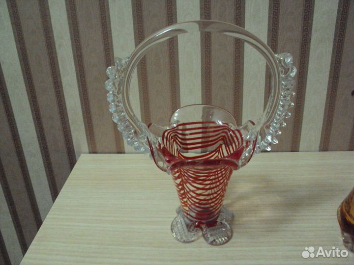 Пепельницы, вазочка и корзинка цветное стекло СССР