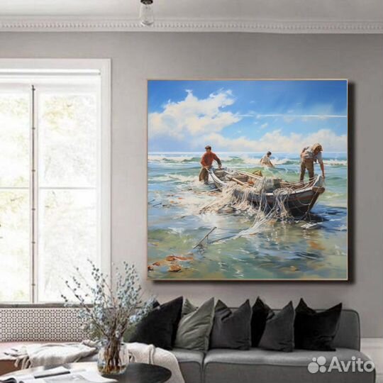 Картина маслом на холсте Рыбаки онлайн примерка