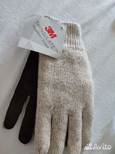 Перчатки шерстяные со спилковыми накладками