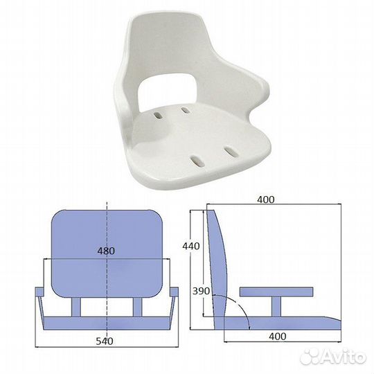 Сиденье пластмассовое 390х480 мм yachtsman 2