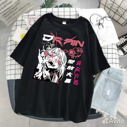 Футболка черная оверсайз с аниме принтом