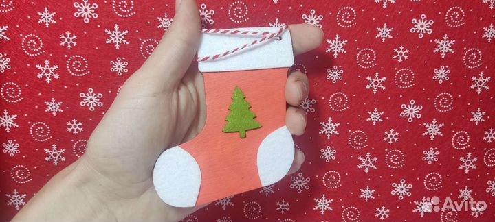 Игрушка на елку рождественский носок Санты