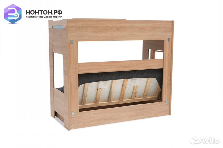 Двухъярусная кровать с диван-кроватью темно-серый