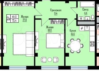 2-к. квартира, 75,4 м², 5/12 эт.